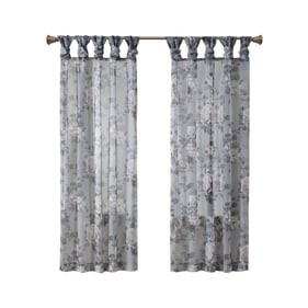 Olliix Madison Park Simone Grey Printed Floral Twist Tab Curtain - 84 x 50