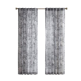 Olliix Madison Park Simone Grey Printed Floral Rod Pocket Curtain - 95 x 50