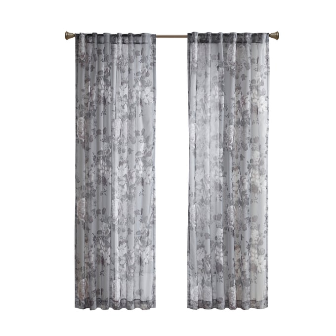 Olliix Madison Park Simone Grey Printed Floral Rod Pocket Curtain - 95 x 50 OLIX-MP40-6617