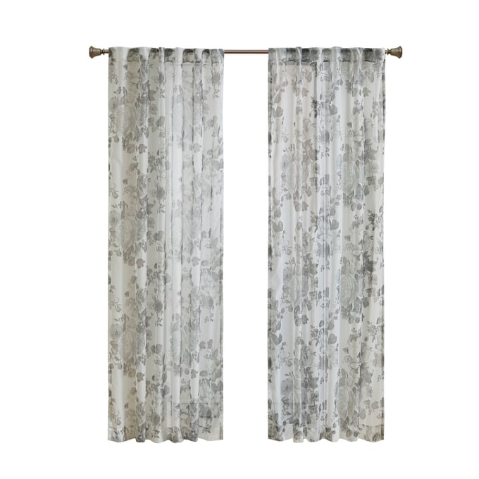 Olliix Madison Park Simone White Printed Floral Rod Pocket Curtain - 84 x 50 OLIX-MP40-6775