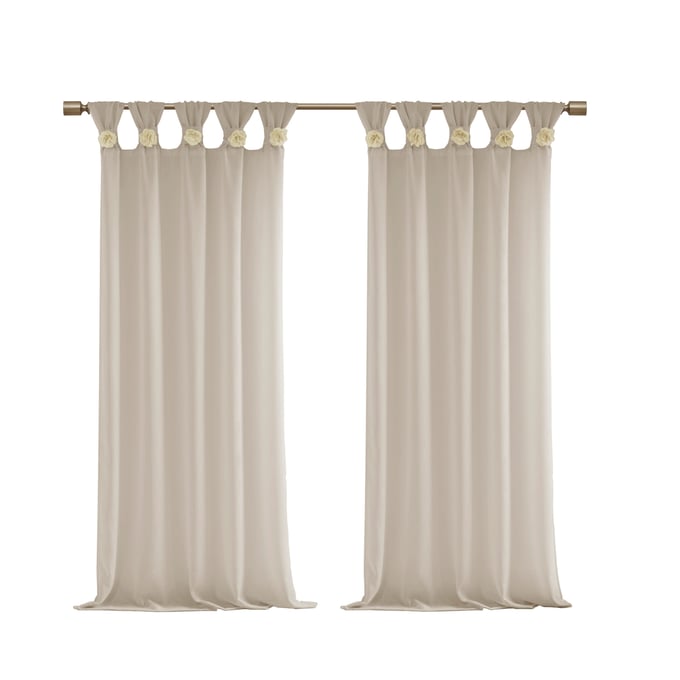 Olliix Madison Park Rosette Linen Floral Embellished Cuff Tab Top Solid Curtain Panel - 84 x 50 OLIX-MP40-6830