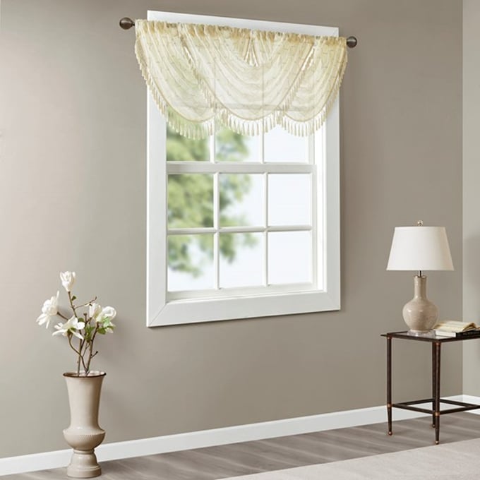 Olliix Madison Park Irina Ivory Diamond Sheer Waterfall Valance - 46 x 38 OLIX-MP41-4937