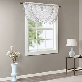 Olliix Madison Park Irina White Grey Diamond Sheer Waterfall Valance - 46 x...