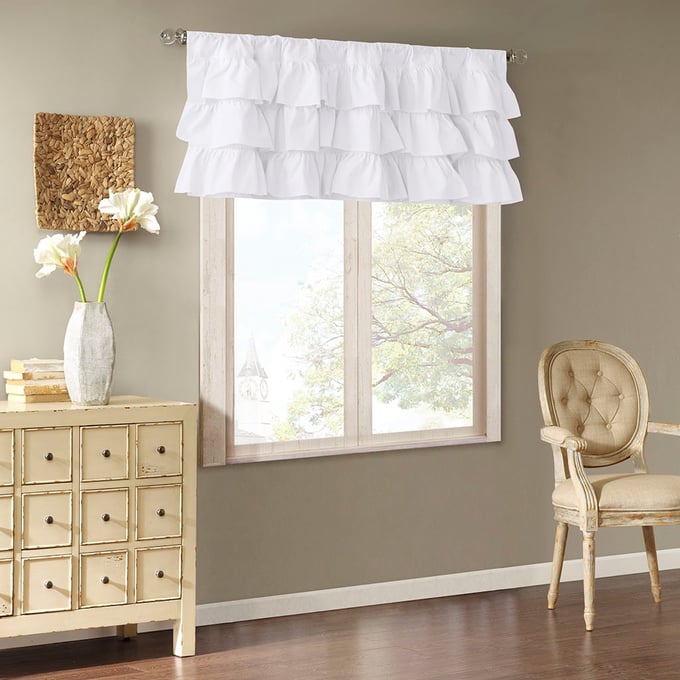 Olliix Madison Park Anna White Cotton Oversized Ruffle Valance OLIX-MP41-5174