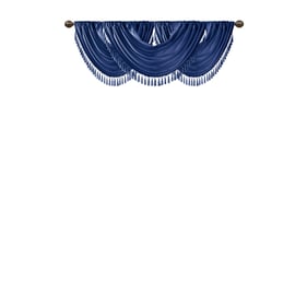 Olliix Madison Park Elena Navy Faux Silk Waterfall Embellished Valance