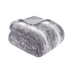 Olliix Madison Park Zuri Grey Oversized Faux Fur Throw