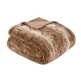 Olliix Madison Park Zuri Tan Faux Fur Oversized Bed Throw