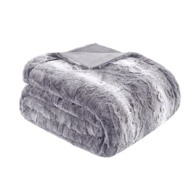 Olliix Madison Park Zuri Grey Faux Fur Oversized Bed Throw