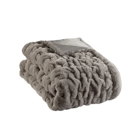 Olliix Madison Park Ruched Fur Grey Throw