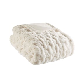 Olliix Madison Park Ruched Fur Ivory Throw