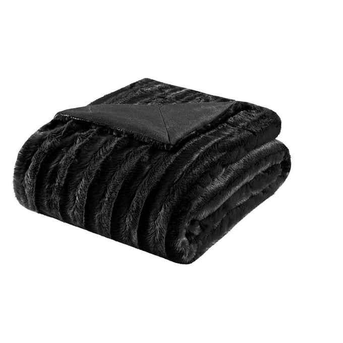 Olliix Madison Park Duke Black Long Fur Throw OLIX-MP50-453