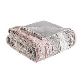 Olliix Madison Park Zuri Blush Grey Oversized Faux Fur Throw