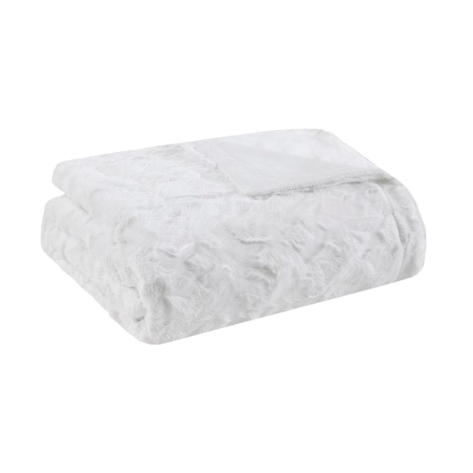 Olliix Madison Park Zuri White Oversized Faux Fur Throw OLIX-MP50-7191