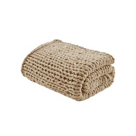 Olliix Madison Park Chunky Double Knit Tan Handmade Throw