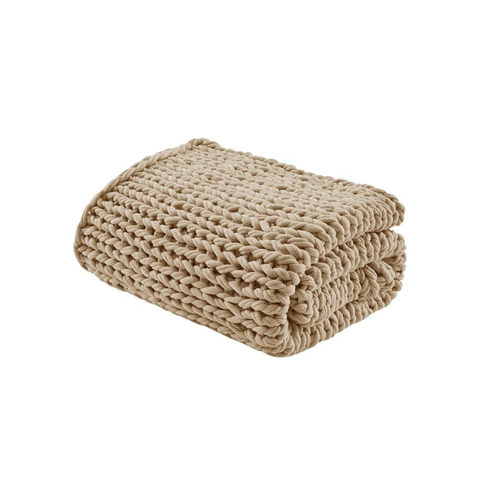 Olliix Madison Park Chunky Double Knit Tan Handmade Throw OLIX-MP50-8116