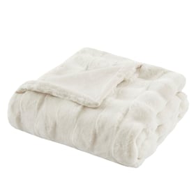 Olliix Madison Park Vivienne Ivory Faux Fur Throw