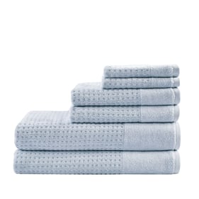 Olliix Madison Park Spa Waffle Blue Jacquard Antimicrobial 6pc Bath Towel S...