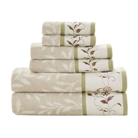 Olliix Madison Park Serene Green Embroidered Cotton Jacquard 6pc Towel Set