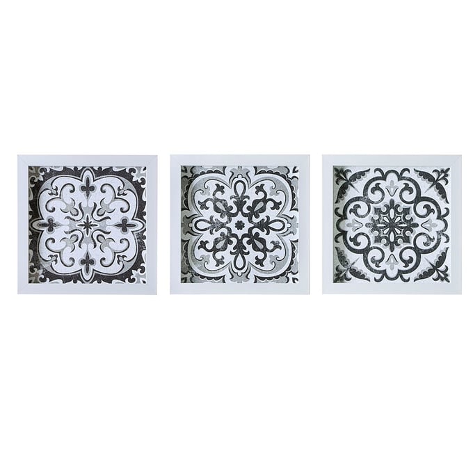 Olliix Madison Park Black White Medallion Tile 3pc Wall Decor Set OLIX-MP95B-0190