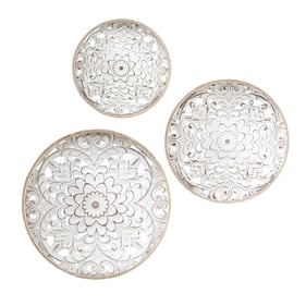 Olliix Madison Park Medallion Trio Natural White Floral 3pc Carved Wood Wal...