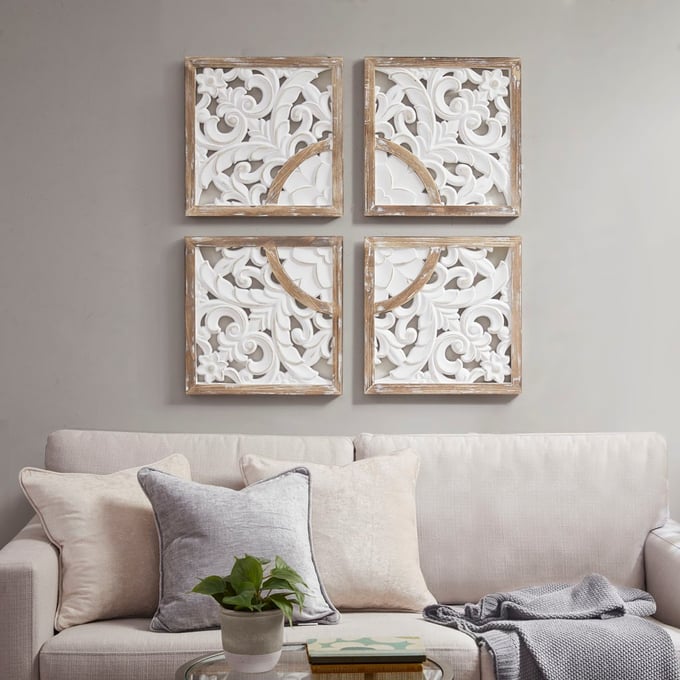 Madison Park Medallion Trio 3-Piece Natural/White Carved Wood Wall