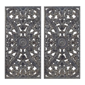 Olliix Madison Park Botanical Panel Antique Blue Carved Wood 2pc Wall Decor...