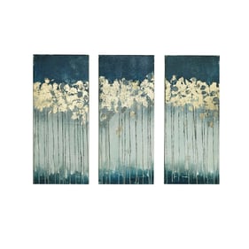 Olliix Madison Park Midnight Forest Teal Gold Foil Abstract 3pc Canvas Wall...