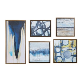 Olliix Madison Park Blue Bliss Natural Abstract 5pc Gallery Framed Canvas W...