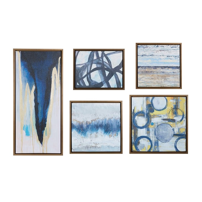 Olliix Madison Park Blue Bliss Natural Abstract 5pc Gallery Framed Canvas Wall Art Set OLIX-MP95C-0103A