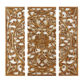 Olliix Madison Park Gold Medallion Triptych 3pc Dimensional Resin Canvas Wa...