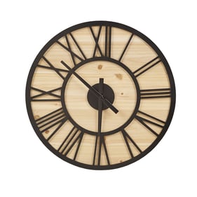 Olliix Madison Park Mason Natural Black 23.6 Inch Wood Wall Clock