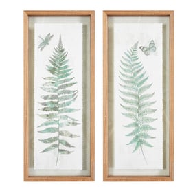 Olliix Madison Park Linden Natural Fern 2pc Framed Glass Wall Art Set