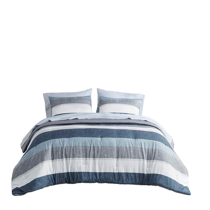 Olliix Madison Park Essentials Jaxon Blue Grey King Comforter Set with Bed Sheets OLIX-MPE10-988