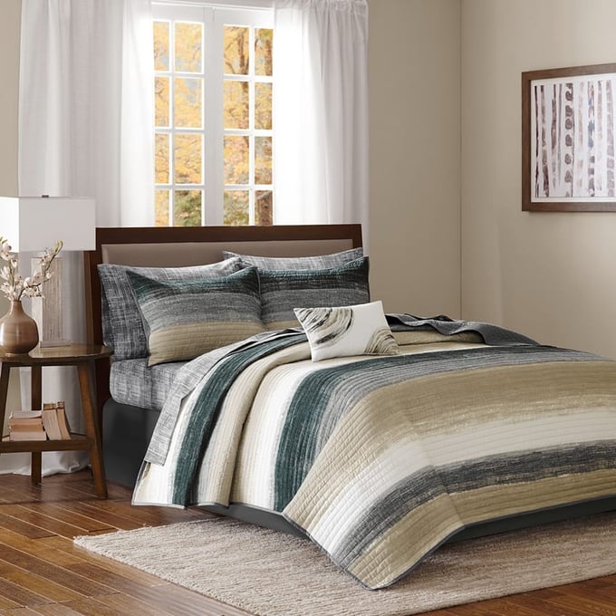 Olliix Madison Park Essentials Saben Taupe King 8pc Quilt Set OLIX-MPE13-171