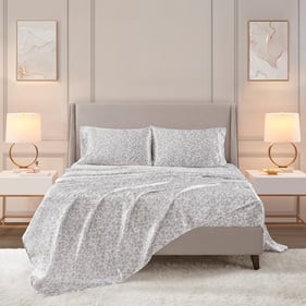 Olliix Madison Park Essentials Printed Satin Gray Full Sheet Set