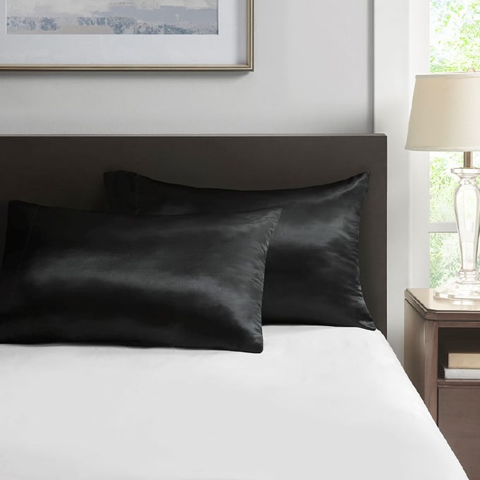 2 Olliix Madison Park Essentials Satin Black King Pillowcases OLIX-MPE21-777