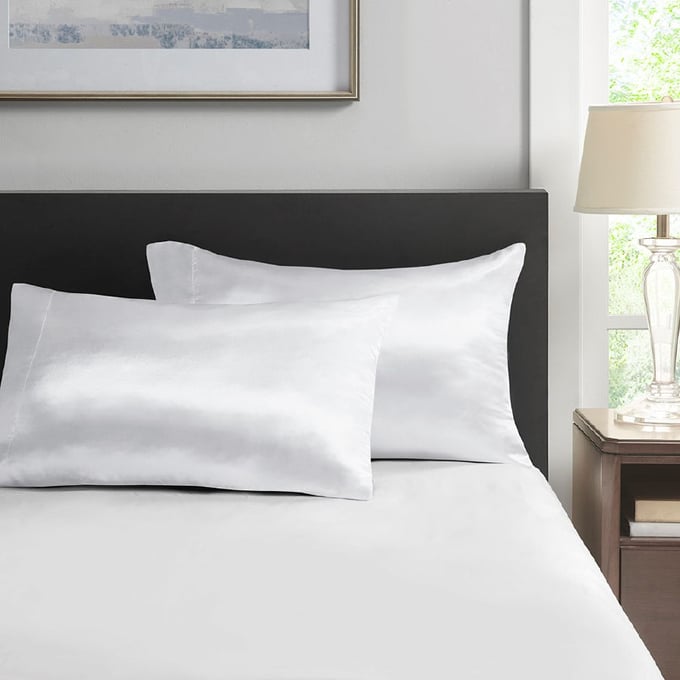 2 Olliix Madison Park Essentials Satin White Standard Pillowcases OLIX-MPE21-915