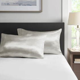 2 Olliix Madison Park Essentials Satin Light Grey King Pillowcases