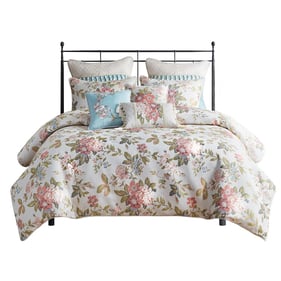 Olliix Madison Park Signature Carolyn Ivory King 9pc Floral Jacquard Comfor...