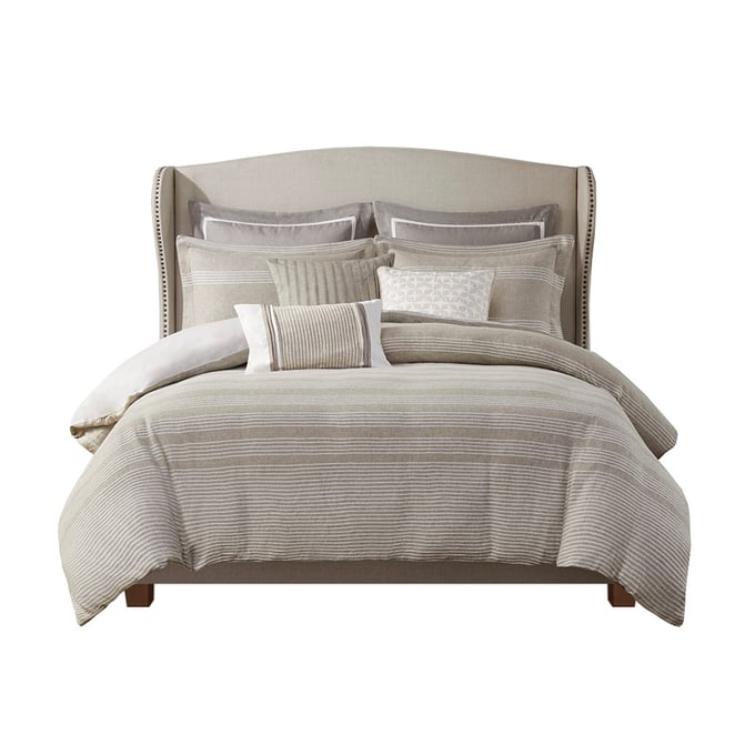 Olliix Madison Park Signature Carmel Natural Beige Full Queen 8pc Oversized Jacquard Comforter Set OLIX-MPS10-498