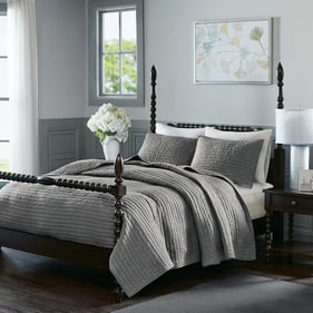 Olliix Madison Park Signature Serene Grey Full Queen 3pc Hand Quilted Cotto...