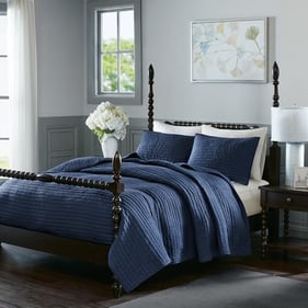 Olliix Madison Park Signature Serene Blue King 3pc Hand Quilted Cotton Quil...