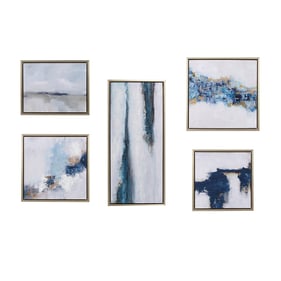 Olliix Martha Stewart Blue Drift Abstract 5pc Gallery Framed Canvas Wall Ar...