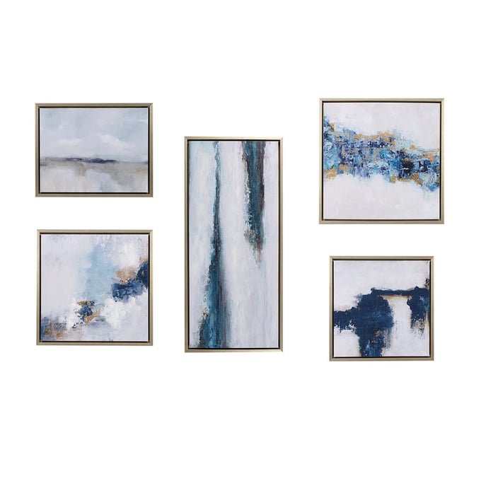 Olliix Martha Stewart Blue Drift Abstract 5pc Gallery Framed Canvas Wall Art Set OLIX-MT95C-0036A