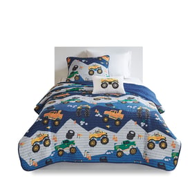 Olliix Mi Zone Kids Nash Blue Twin Monster Truck Reversible Quilt Set with ...