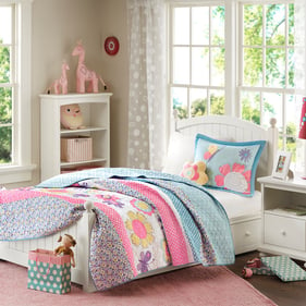 Olliix Mi Zone Kids Crazy Daisy Full Queen Reversible Quilt Set with Throw ...