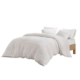 Olliix N Natori Cocoon White Full Queen 3pc Quilt Top Comforter Mini Set