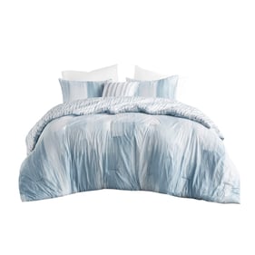 Olliix N Natori Brush Stroke Blue King 4pc Reversible Seersucker Comforter ...