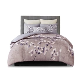 Olliix N Natori Sakura Blossom Lilac Full Queen 3pc Duvet Cover Set