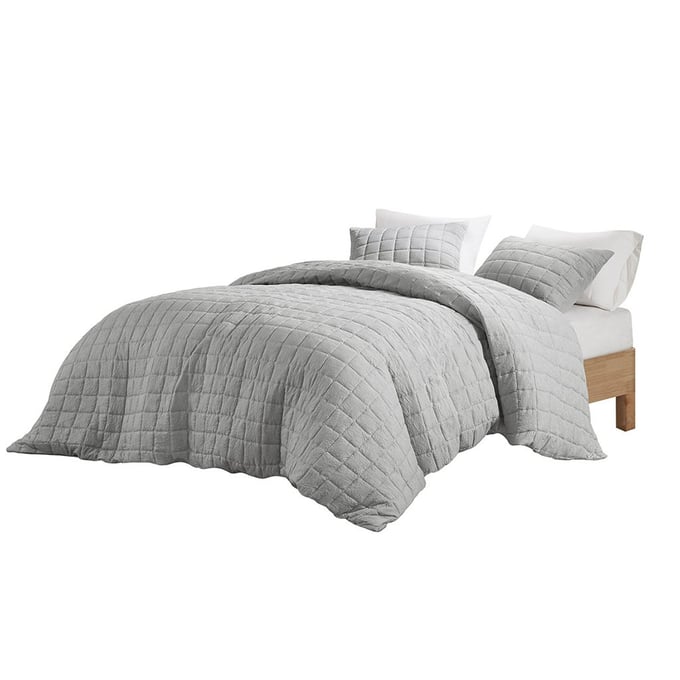 Olliix N Natori Cocoon Grey Full Queen 3pc Quilt Top Duvet Cover Mini Set OLIX-NS12-3660